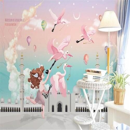 Milofi customized 3D wallpaper mural Nordic abstract hand-painted flamingo angel castle sofa TV background wall