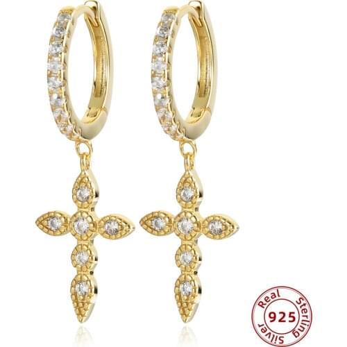 925 Sterling Silver Small Cross Hoop Earrings for Women Charm Zircon Circle Tiny Huggie Female Fashion Jewelry Silver&Gold Color