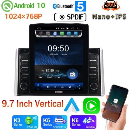 9.7" Vertical Tesla Android 10 Car Media SPDIF Radio GPS Navigation PX6 4+64G Nano+IPS For Toyota RAV4 2018 2019 2020 360 Camera