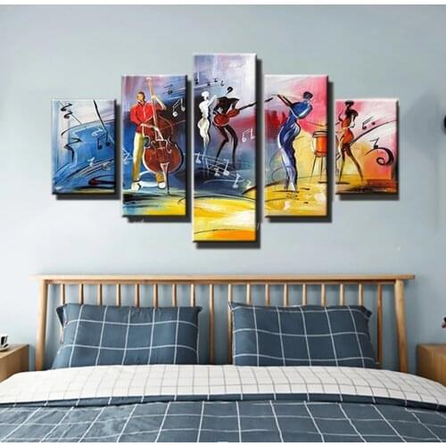 Free shipping modern abstract figure painting painted 5 piece canvas wall art music jazz art picture oil painting living room