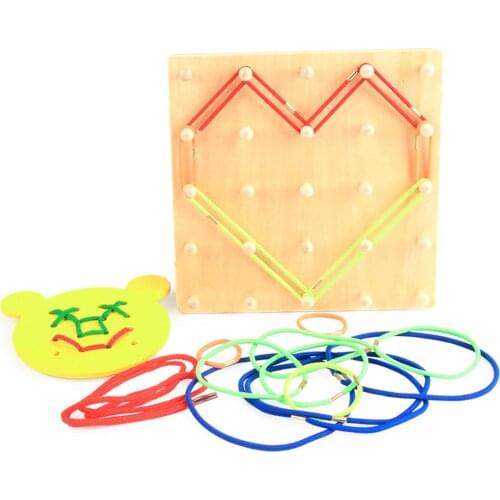 Wooden Multifunctional Square Shape Threading Puzzle Board Game Sensory Children Early Educational Parent-child Interactive Toys
