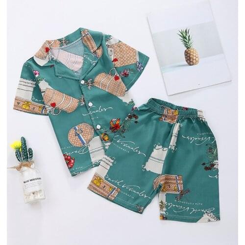 Children Pajamas Sets Cotton Spring Summer Kids Cartoon Homewear Suit Girls Casual Short Sleeve Holiday Pyjamas Set Sleepwear