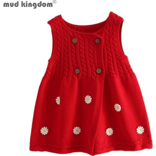 Mudkingdom Baby Girls Knitted Dress for Childrens Kids Vest Sweater Cardigan Clothes Elegant Princess Dresses