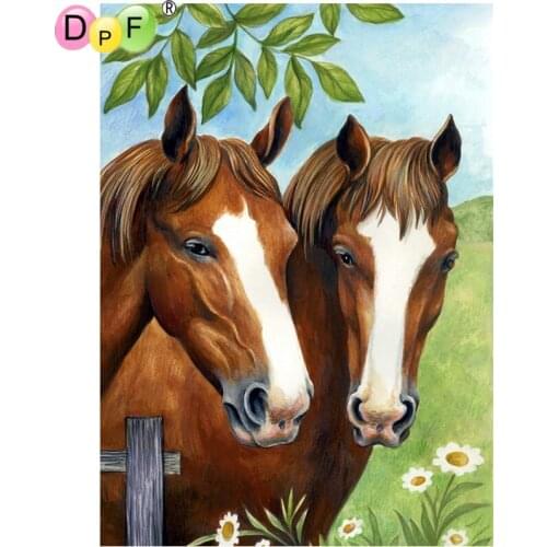 DPF Diamond Embroidery Snuggle the horse Diamond Painting Cross Stitch Square diamond Mosaic kit Needlework home Decor picture
