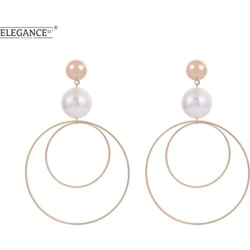 Elegance Geometric Round Drop Big Earrings For Girl Imitation Pearls Fashion Korean Earring Wedding Jewelry Statement Earrings
