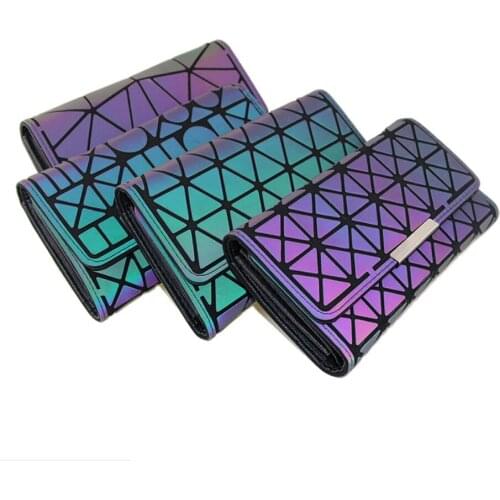 Holographic Geometric Clutch Wallet - Luminous Lattice Purse for Women, Iridescent Cellphone Handbag with Coin Pocket