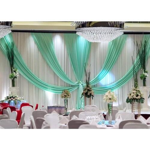 Hot Tiffany blue with white ice silk fabric wedding party backdrop curtain wedding tent wedding backdrop stand backdrop material