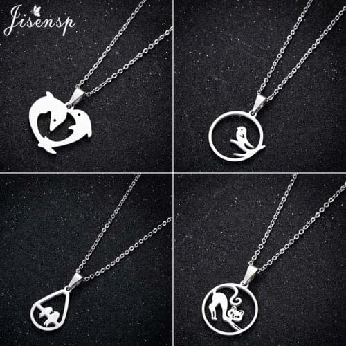 Jisensp Fashion Bird Kitten Dolphins Charm Animal Friend Couple Love Lovers Gifts Friendship Pendant Necklaces Women Men Jewelry