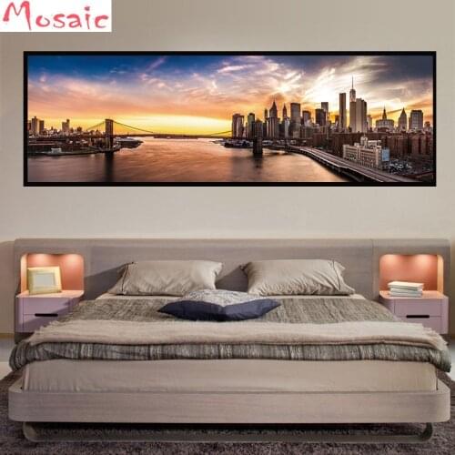 5d DIY Cross Stitch Full Round Diamond Painting Brooklyn Bridge new York Nightfall City Embroidery Mosaic Cross for Home Decora