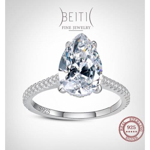 Beitil 100% 925 Sterling Silver Luxury Water Drop Shape Clear Zircon Exquisite Rings For Women Wedding Engagement Jewelry