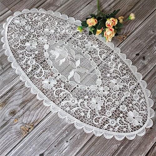 75x38cm Hot embroidery table mat coffee table mat coaster lace coffee mat tablecloth Christmas party birthday wedding decoration