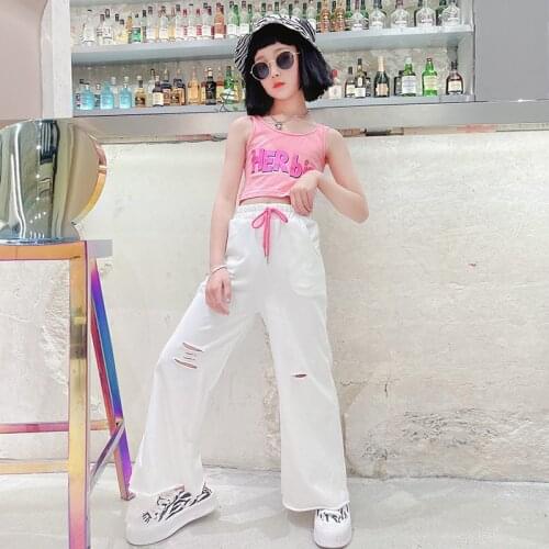 Summer Kids Suits Baby Girls Clothes Vest and Pants Sets High Waist Loose Wide-leg Casual Trousers Outfits 3 to 14 T Child Girls