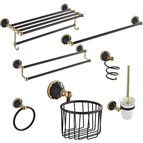 Bathroom Hardware Set Gold and Black Bathroom Accessories Set,Paper Holder,Towel Bar,Toilet Brush Holder,towel Rack