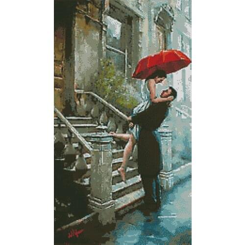 Couple under umbrella on rainy day Cross Stitch Kits Needlework 14CT Unprinted Embroidery Top Quality DIY Handmade Decoration