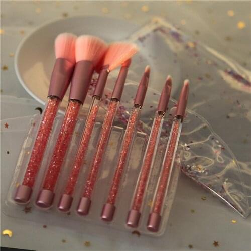 7pcs Pink Glitter Diamond Crystal Handle Makeup Brushes Set Face Make Up Powder Foundation Eye Shadow Makeup Brush Kit Cosmetic
