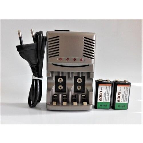 SHSEJA Good quality 2PCS 2000mah 9V NiMH rechargeable Set, 9v rechargeable battery + 1pcs Universal 9v aa aaa battery charger