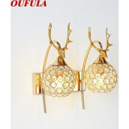 OUFULA Wall Lamps Contemporary Creative LED Gold Sconces Crystal Lights Indoor For Home Bedroom