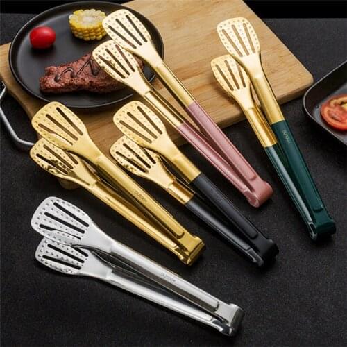 Stainless Steel Non-Slip Food Serving Tongs Steak Salad Bread Barbecue Meat Grilling Cooking Clip Clamp Kitchen Accessories