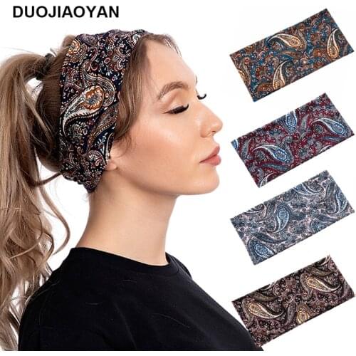DUOJIAOYAN New Cashew Flower Wide Print Bouquet Hairband European and American Retro Hair Hoop Women Sports Paisley Headband