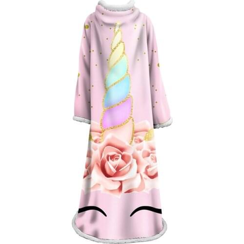 Unicorn Sleeve Blanket Believe Miracles Cartoon Plush Throw Blanket on Sofa Bed for Kids Bedding Sherpa Blanket With Sleeve