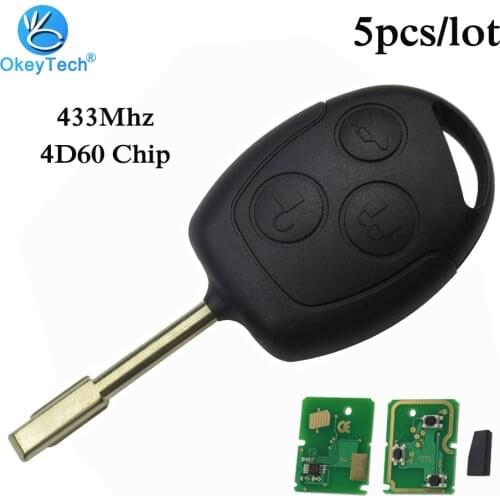 OkeyTech 5pcs/lot Remote Control 3 Button Car Key for Ford Mondeo Mk3 Mk4 Transit Fiesta Festiva 433mhz 4D60 40 Bits Chip FO21