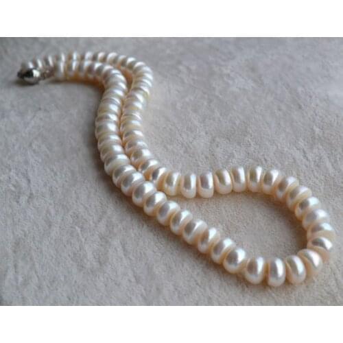 100% Real Pearl Necklace,White Color 9-10mm 17 Inches Off Round Shape Freshwater Pearl Necklace