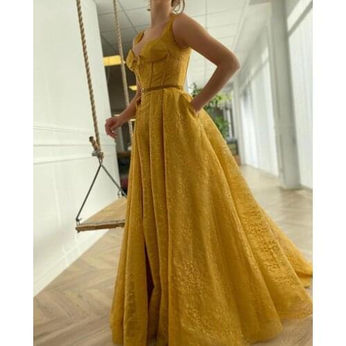 Ginger Lace Prom Dress with Pockets A Line Spaghetti Straps Sweetheart Evening Formal Party Gowns Robe De Soiree