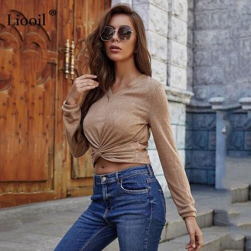 Casual Asymmetric Autumn Winter Short Shirts Women 2020 Ruched Long Sleeve V Neck Female Streetwear Solid Color Tops And Blouses