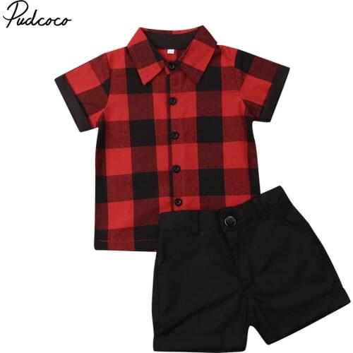 Pudcoco Toddler Baby Boy Summer Outfits Short Sleeve Plaid Tops T-shirts+Shorts Pants 2Pcs Kids Boys Formal Clothes Set 1-5Years