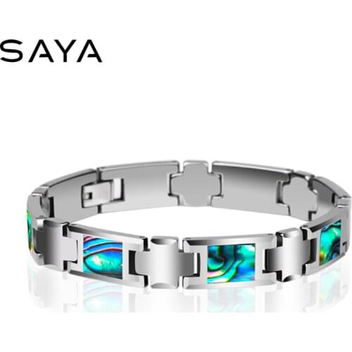 20CM Length Tungsten Carbide Bracelets Inlay Colorful Deep Sea Shells for Men Fashion Chain Jewelry Free Shipping