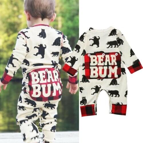 Xmas Infant Baby Boy Girl Romper Clothes Fall Animal Print Cotton Jumpsuit Romper Playsuit Clothing For 0-24M