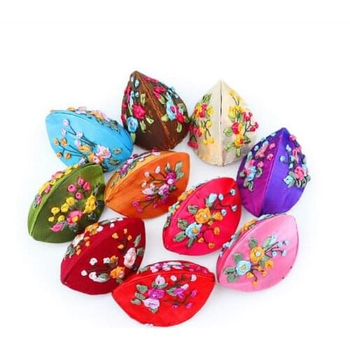 Handmade Ribbon Embroidery Craft Mini Shell Gift Boxes for Jewelry Ring Coin Storage Case Silk Cardboard Cloth Packaging ZA4577