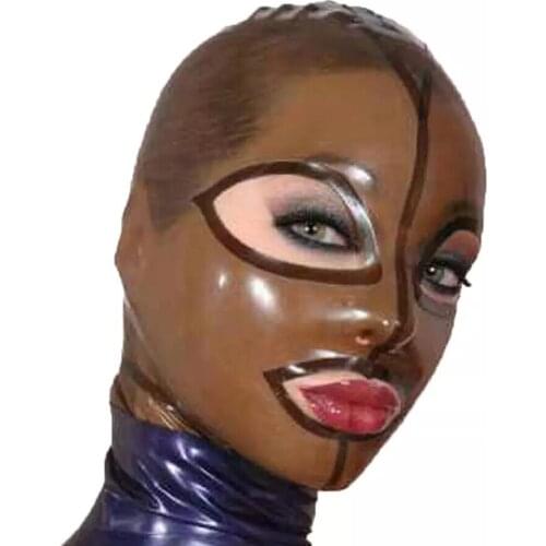 Handmade Unisex Brown Latex Mask Rubber Hood for Party Coffee Catsuit Unique Gummi 0.4mm
