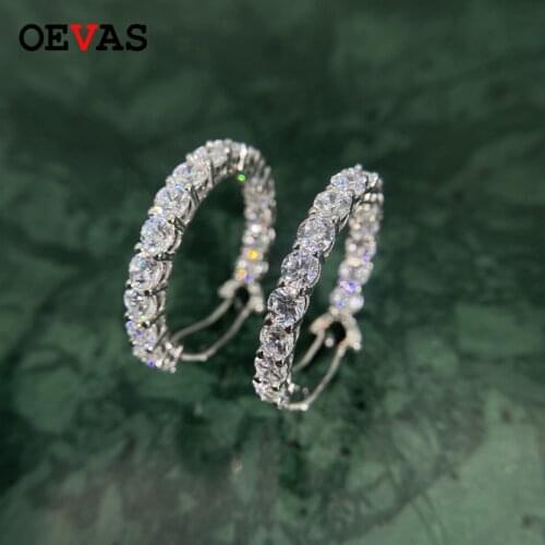 OEVAS Luxury 925 Stering Silver Shiny Moissanite Hoop Earrings Statement Sparking 5A+ Zircon Earring Bridal Wedding Jewelry Gift