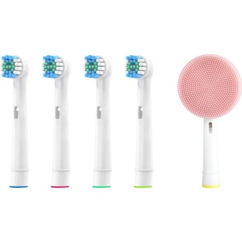 Facial Cleansing Brush Head and 4pcs Replacement Brush Heads For Oral-B Electric Toothbrush Fit Advance Power/Pro Health/Triumph