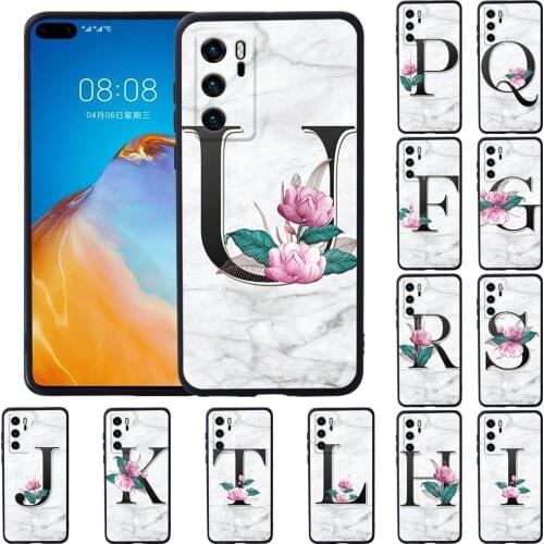 Silicone Phone Case on For Huawei P20 / P20 Pro/P20 Plus/P30 /P30 Pro / P30 Plus/ P40 /P40 Pro White Marble Letters Pattern Case