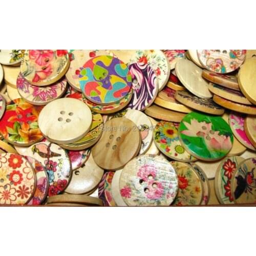 Mix 100pcs 30MM DIY Hand sewing Felt flower Painted Wood Buttons Beautiful More Design Cheap Good quality