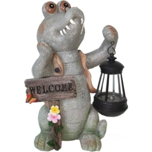 Statue Crocodile Solar Luminous Lamp Garden Light Ornaments Sculpture LED Path Backyard Decoration Accessories Creative Resin