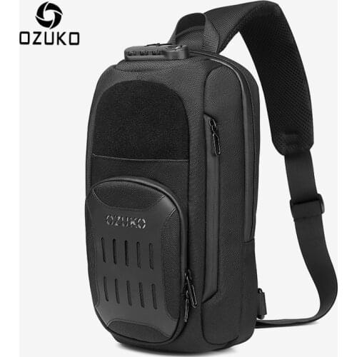 OZUKO Multifunction Men Chest Bag Anti Theft Shoulder Bags Male USB Charging Sling Messenger Bag Travel Waterproof Crossbody Bag