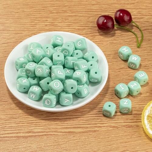 TYRY.HU 10Pc Mint Silicone Letter Beads 12mm Alphabet Baby Teether Bead BPA Free Personalized Name Pacifier Chain Accessories