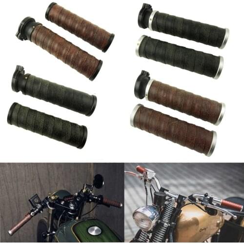 Universal 22MM CNC Vintage Motorcycle Handle Bar Grips with Retro PU Leather Vintage Cafe Racer Handlebar Grip for Vintage Bike