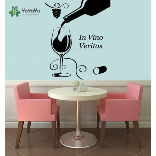 Kitchen Wall Decal Wine Glass Bottle Pattern Vinyl Wall Stickers Quotes In Vino Veritas Home Decor Art Interior Design DIY SY139