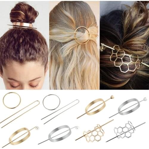 Women U-Shaped Hair Stick Metal Gold Filled X Shaped Hairpin Bun Holder Charming Vintage Bun Cage Circle Hairpins