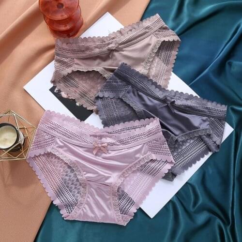 2021 womens satin lace panties seamless hot sexy charming low-waisted cotton briefs women