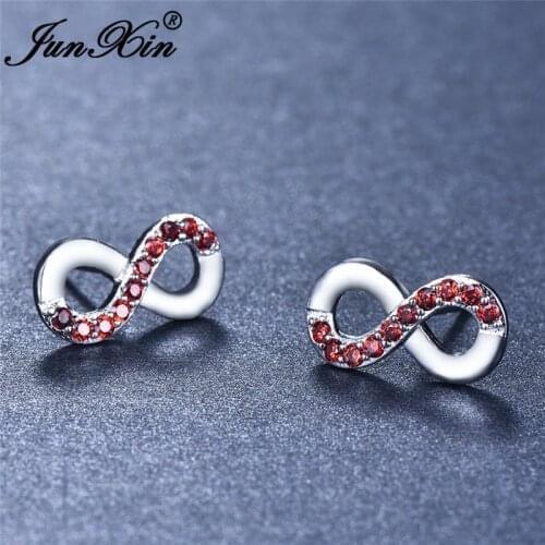 Female Crystal Letter Stud Earrings For Women Studs Silver Color Small White Purple Blue Zircon Infinity Earrings