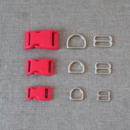 1 Set/Lot Plastic Buckle Metal D Ring Adjuter Tri Glides Straps Belt Loop Slider For Pet Dog Collar Necklace Harness Accessory