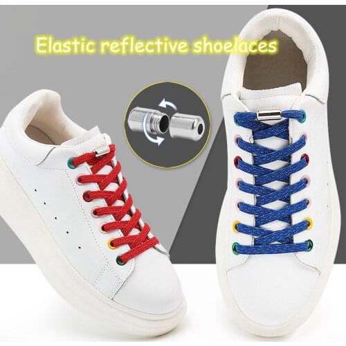 1 pair of elastic reflective shoelaces without shoelaces flat casual sports shoes shoelace children and adults fast tying laces