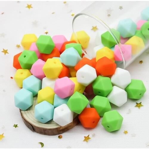 Cute-Idea 10pcs 14mm silicone hexagon Beads Eco-friendly Sensory soft teething necklace bracelet teether chewing baby product