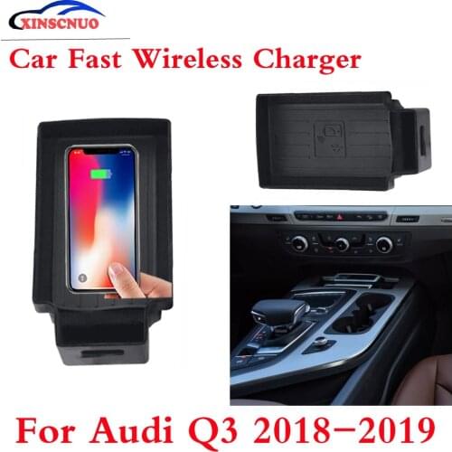 10W QI Car wireless Charger Photo For Audi Q3 2018-2019 Fast Charging Case Plate Central Console Storage Box
