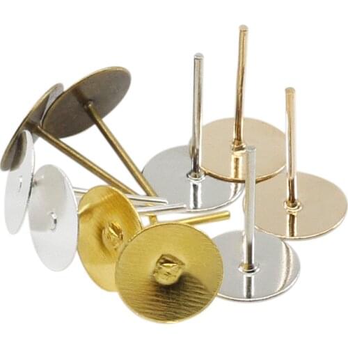 100pcs/lot Stud Earring Blank Base Fit 4 5 6 8 10mm Cabochon Cameo Settings Gold Ear Post For Jewelry Making DIY Supplies